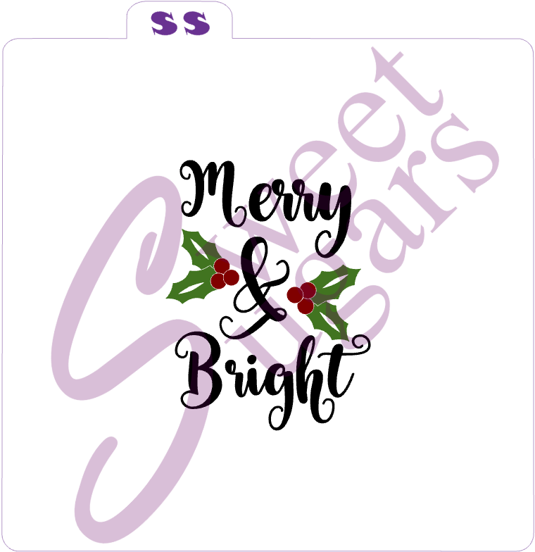 Merry & Bright with Holly 3 piece Silkscreen Stencil image 0
