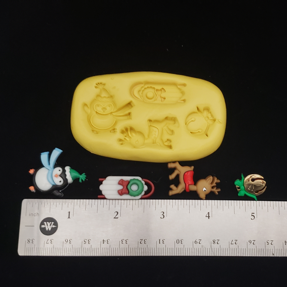 Penguin, Sled, Reindeer, Jingle Bell Mold for Fondant, Chocolate, & Clay, etc. image 0